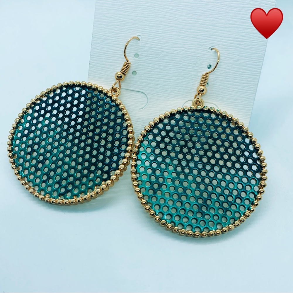 🌺Green Ball Big Gold Round Disk Drop Earring - Picture 8 of 12
